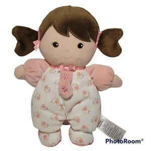 Baby Starters Olivia Baby‎ My First Doll Plush Rattle 9" Brown Hair Pink Floral